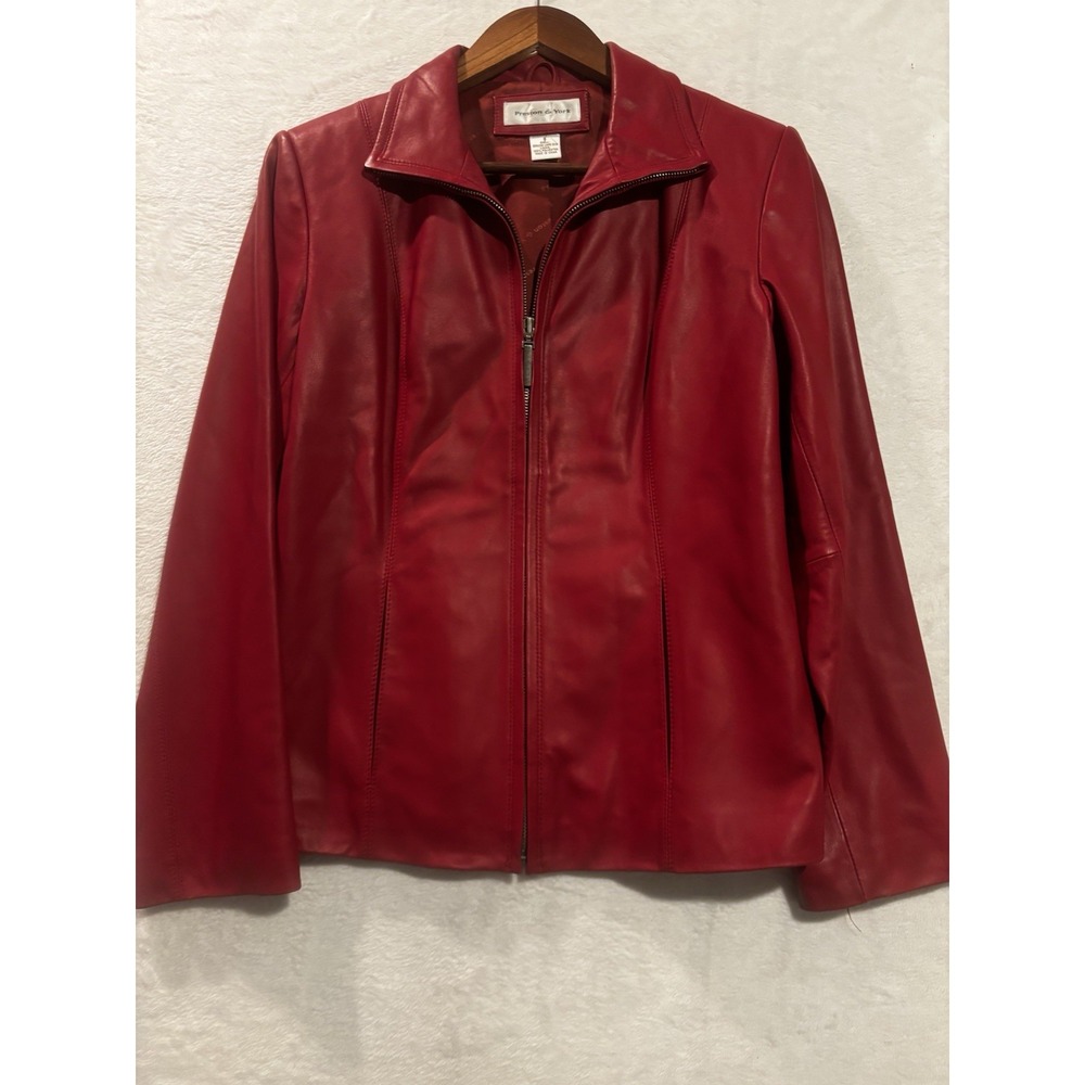 Preston & York Red Lambskin Small Leather Zip Jacket Coat Holiday Full Zip